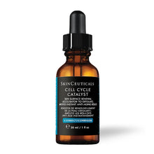 SkinCeuticals Cell Cycle Catalyst exfoliating serum with AHAs, BHAs, and Taurine to smooth texture, brighten skin, and refine pores.