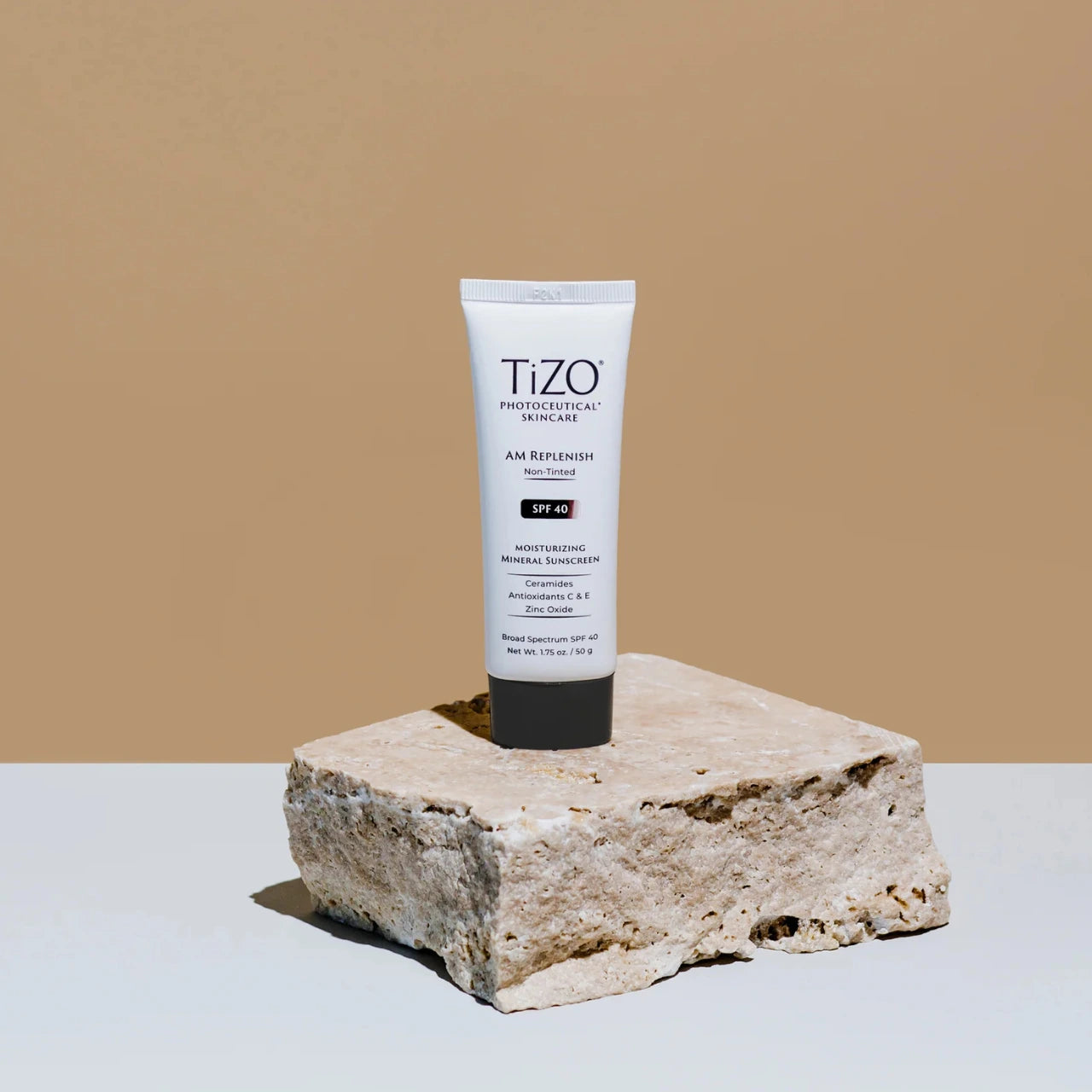 TiZO® AM Replenish SPF 40 offers broad-spectrum UV protection with Zinc Oxide, preventing sun damage and premature aging.